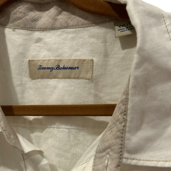 Tommy bahama white LINEN contrast stitching short sleeved shirt XXL - Picture 4 of 4